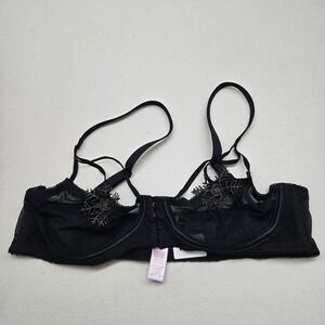 Savage X Fenty Women Bra Large Black Sheer Bralette Underwired Snowflake